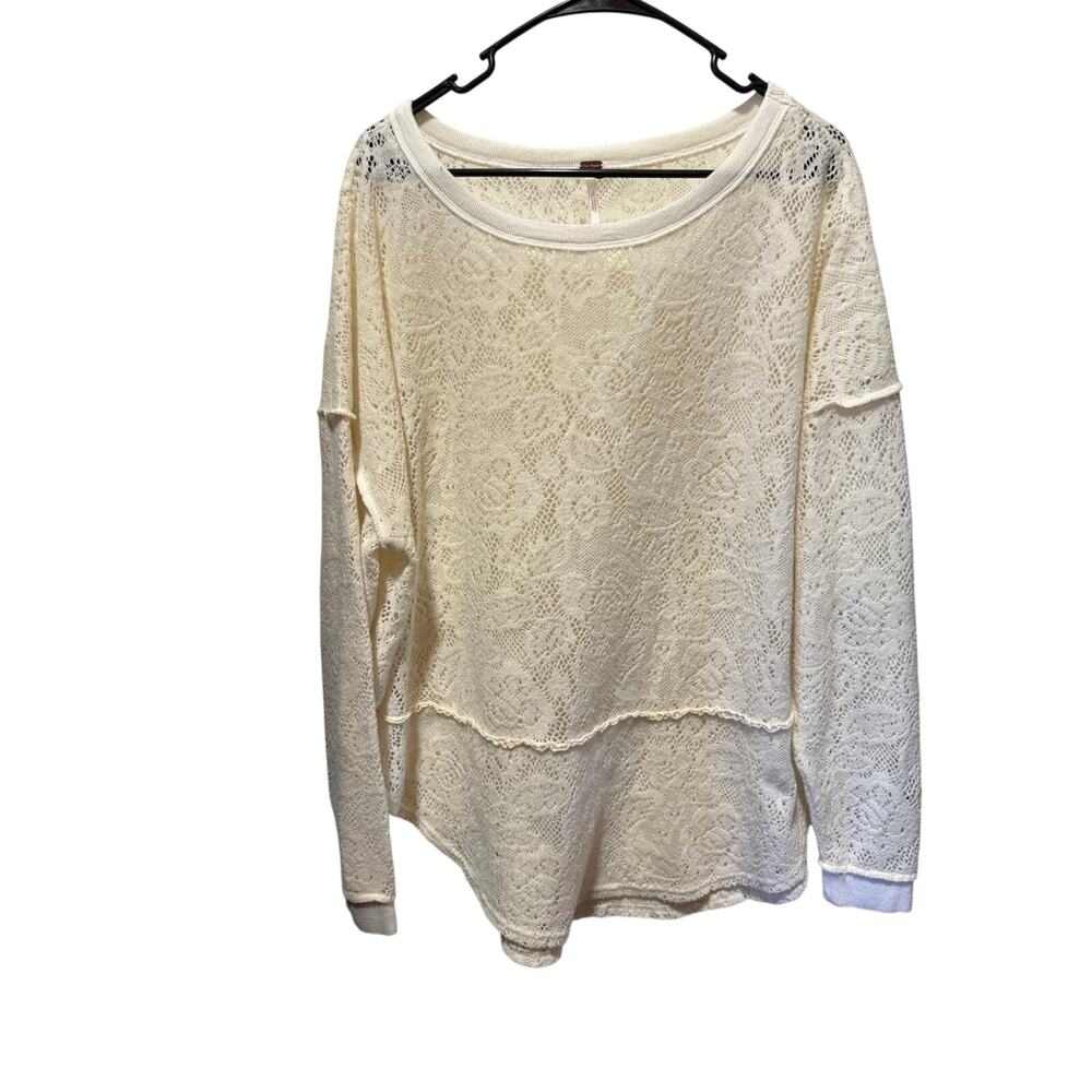 Free People Not Cold Long Sleeve Floral Lace Knit Long Sleeve Sweater Size M